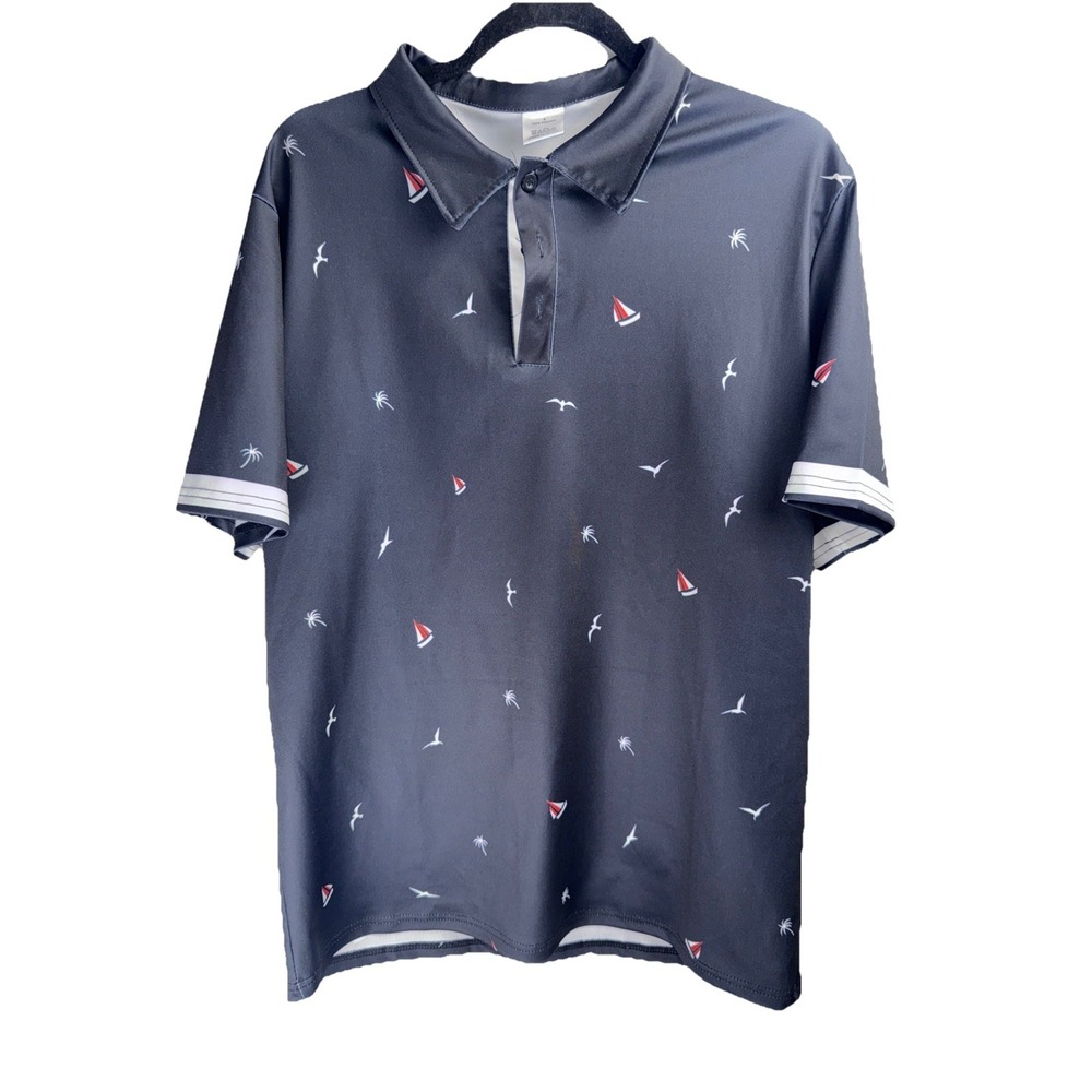 Men's short sleeved polo shirt summer fashion printed sports T-shirt, navy blue - Picture 2 of 8